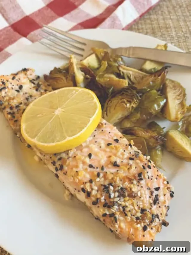 Lemon Butter Salmon with Everything Seasoning 7 plate of salmon and sprouts