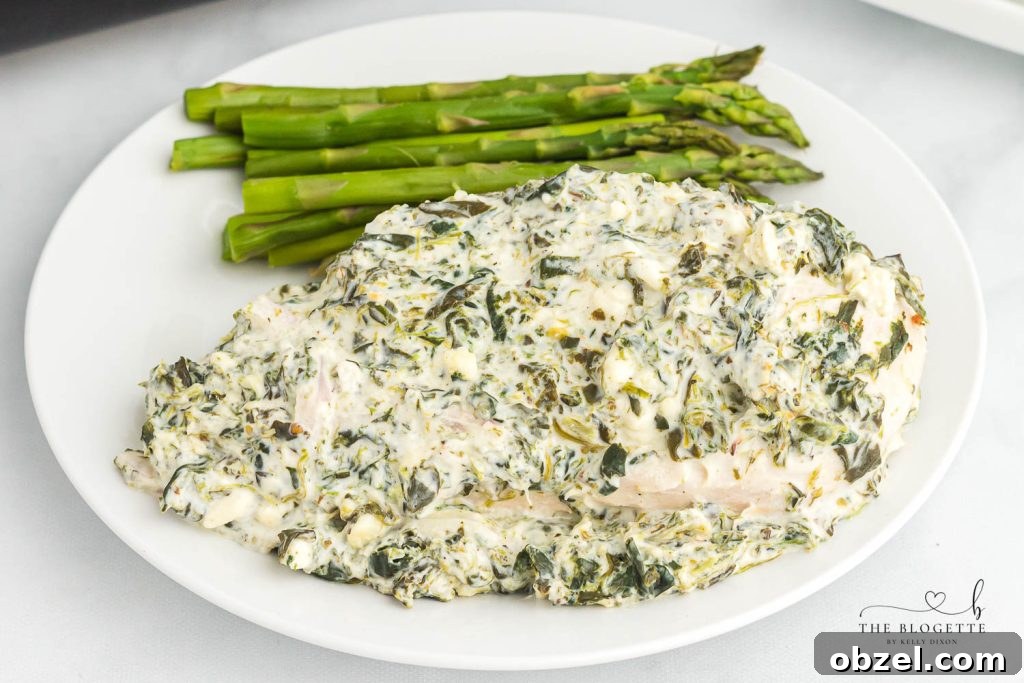 Creamy Spinach Dip Chicken Bake 7 Spinach Dip Chicken Bake with creamy spinach cheese sauce over chicken breasts