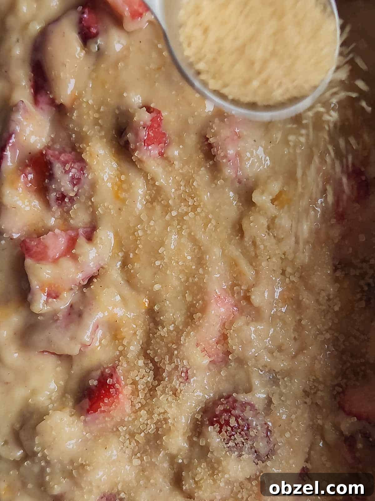 Fresh Buttermilk Strawberry Bread Recipe 7 Turbinado sugar sprinkled on top on bread batter.