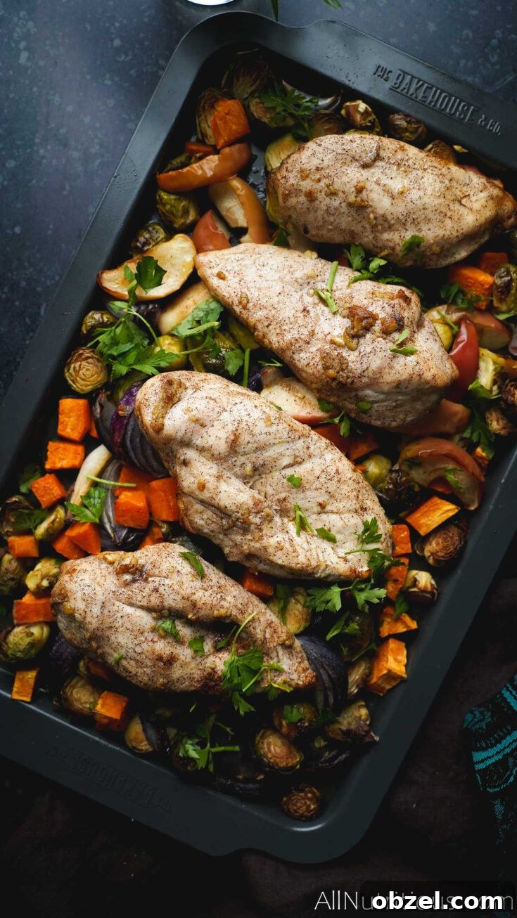 31 Fall Chicken Recipes for Cozy Weeknight Dinners 3 sheet pan chicken with sweet potatoes, apples and brussel sprouts