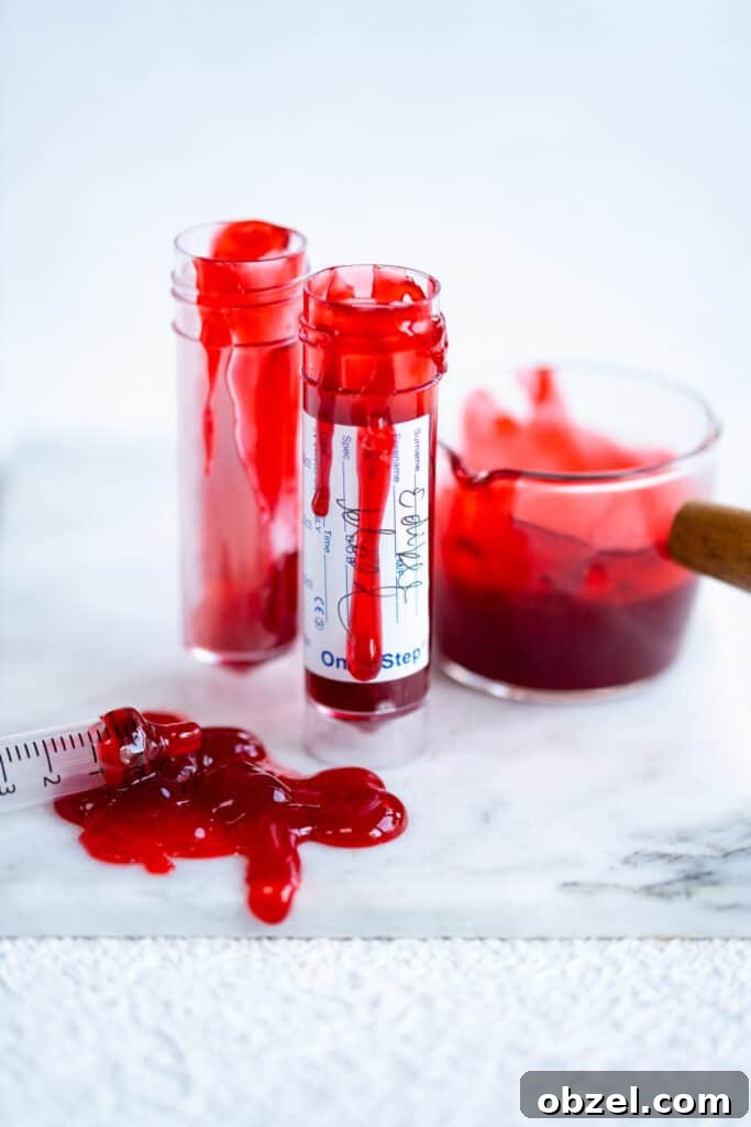 Fake edible blood in test tubes