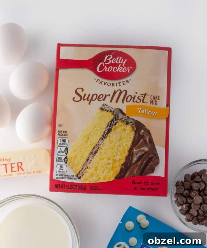 9x13-Inch Zebra Cake Recipe 4 Overhead view of ingredients for homemade zebra cake