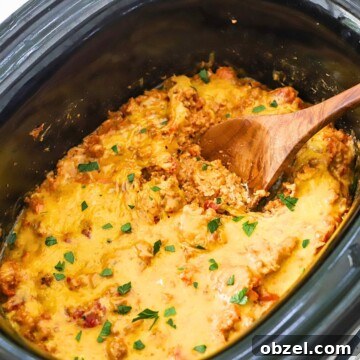 Slow Cooker Ground Pork Casserole Recipe 8 A cooked crock pot ground pork casserole.
