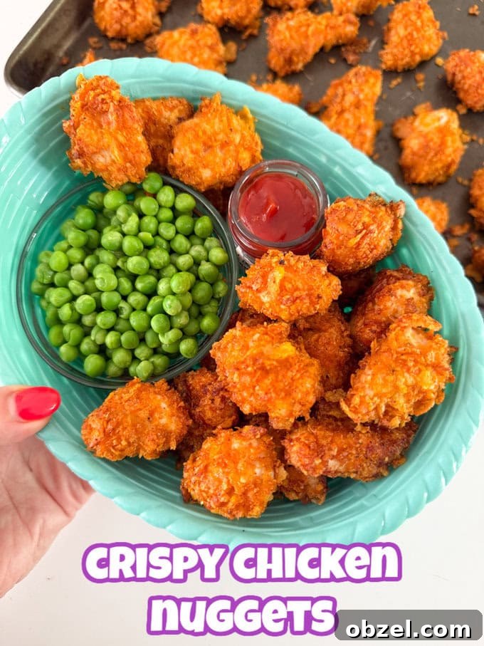 Crispy cornflake chicken nuggets ready to serve.