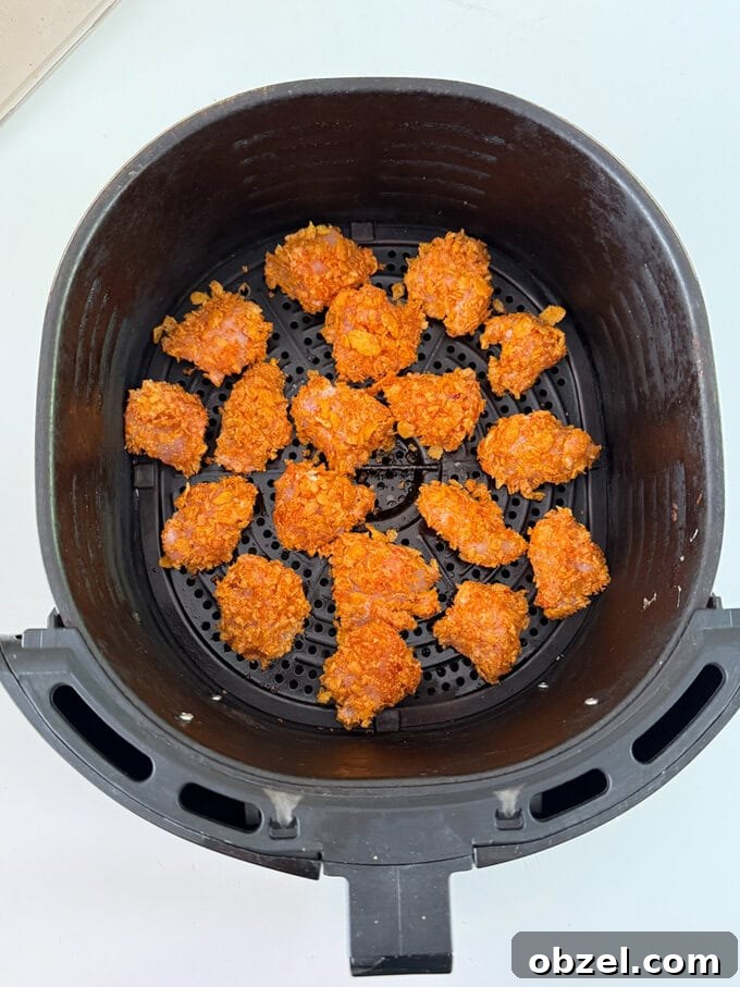 Crispy cornflake chicken nuggets in the air fryer.