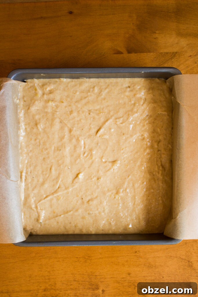 Banana Crumb Cake with Cinnamon Streusel Topping 11 Banana cake batter in pan