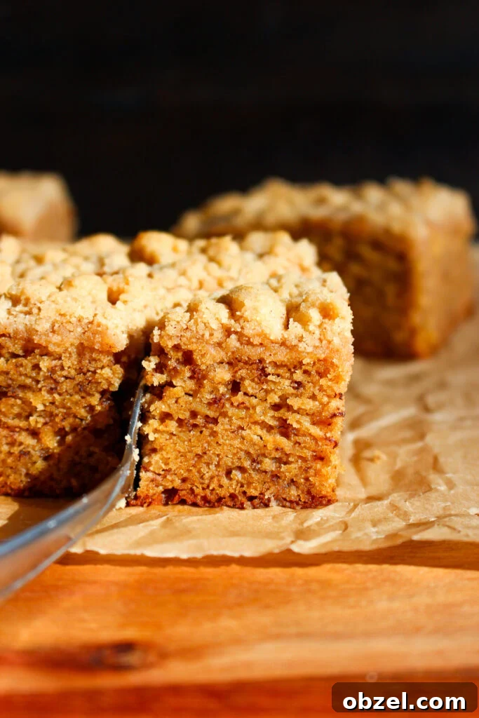 Banana Crumb Cake with Cinnamon Streusel Topping 14 Soft banana crumb cake slice