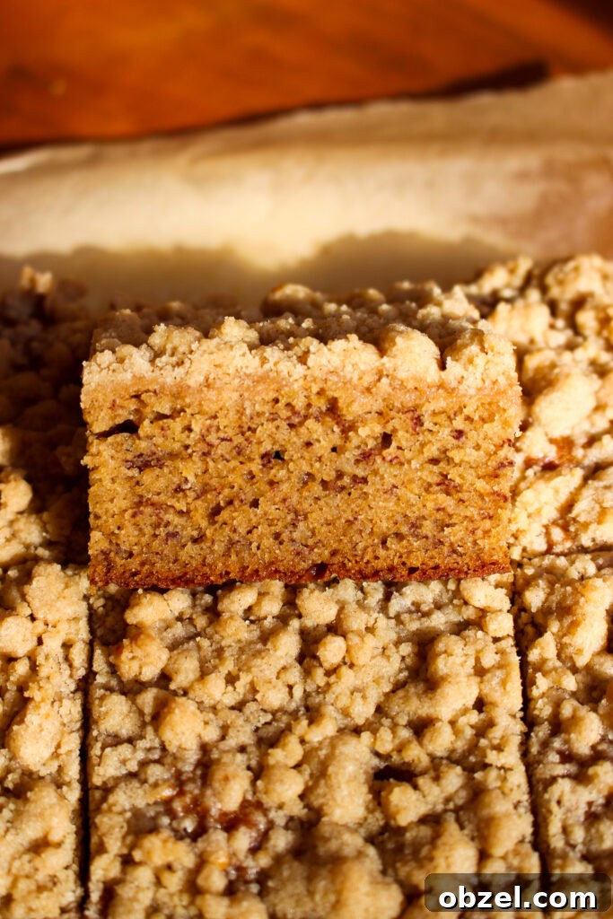 Banana Crumb Cake with Cinnamon Streusel Topping 15 Banana crumb cake served in slices