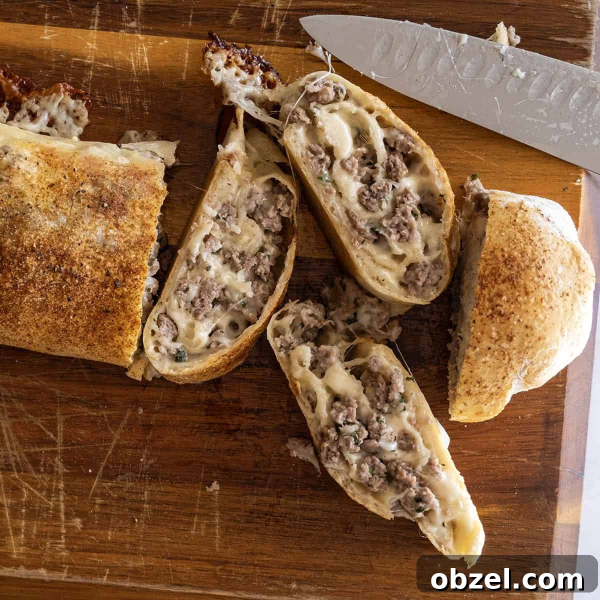 Italian Sausage Bread with Mozzarella 9 Italian sausage bread cut open