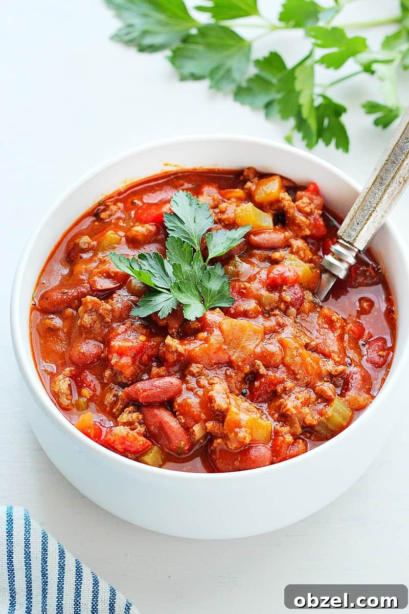 14-Day Instant Pot Meal Plan with Recipes and Grocery List 13 Chili in a bowl.