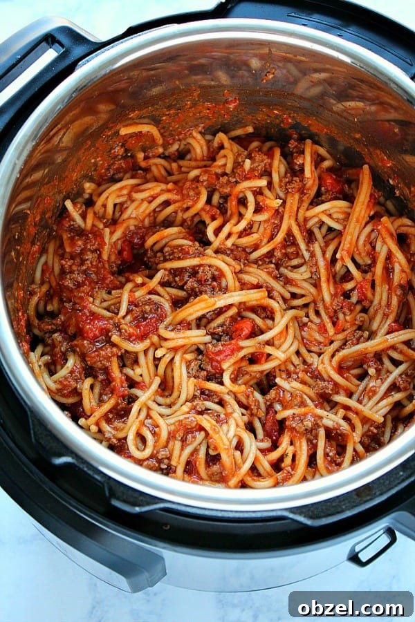 14-Day Instant Pot Meal Plan with Recipes and Grocery List 5 Instant Pot Spaghetti inside the pressure cooker.