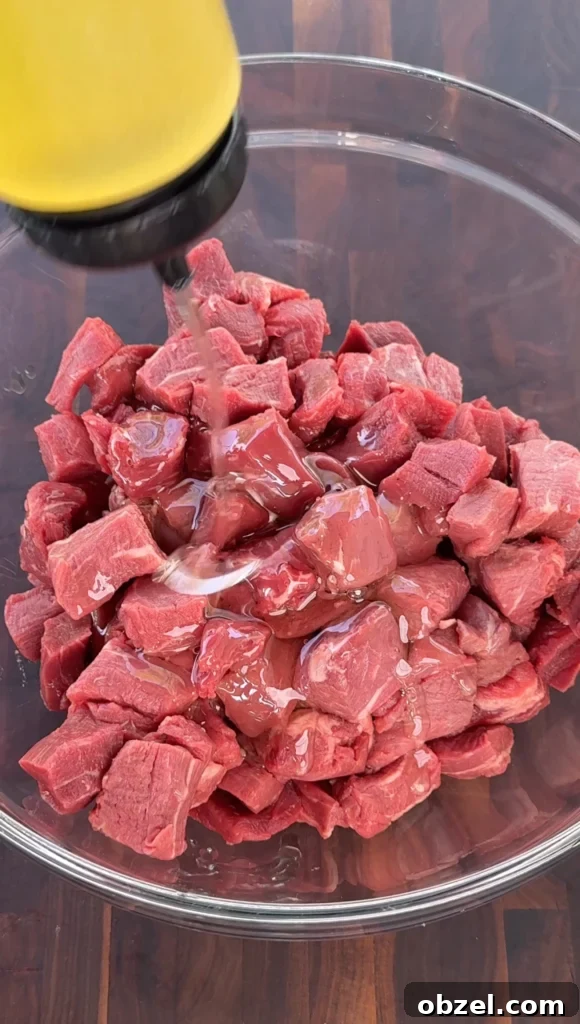 Loaded Baked Potatoes with Grilled Steak Bites 7 sliced up filet mignon in a bowl
