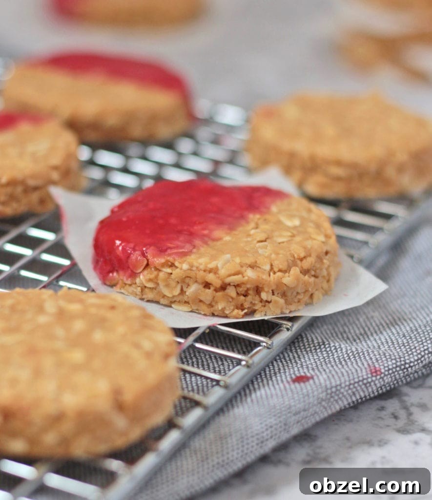 No Bake Peanut Butter Oatmeal Cookies Vegan and Gluten Free 3 Close up on Peanut Butter and Jelly Cookie on a cooling rack