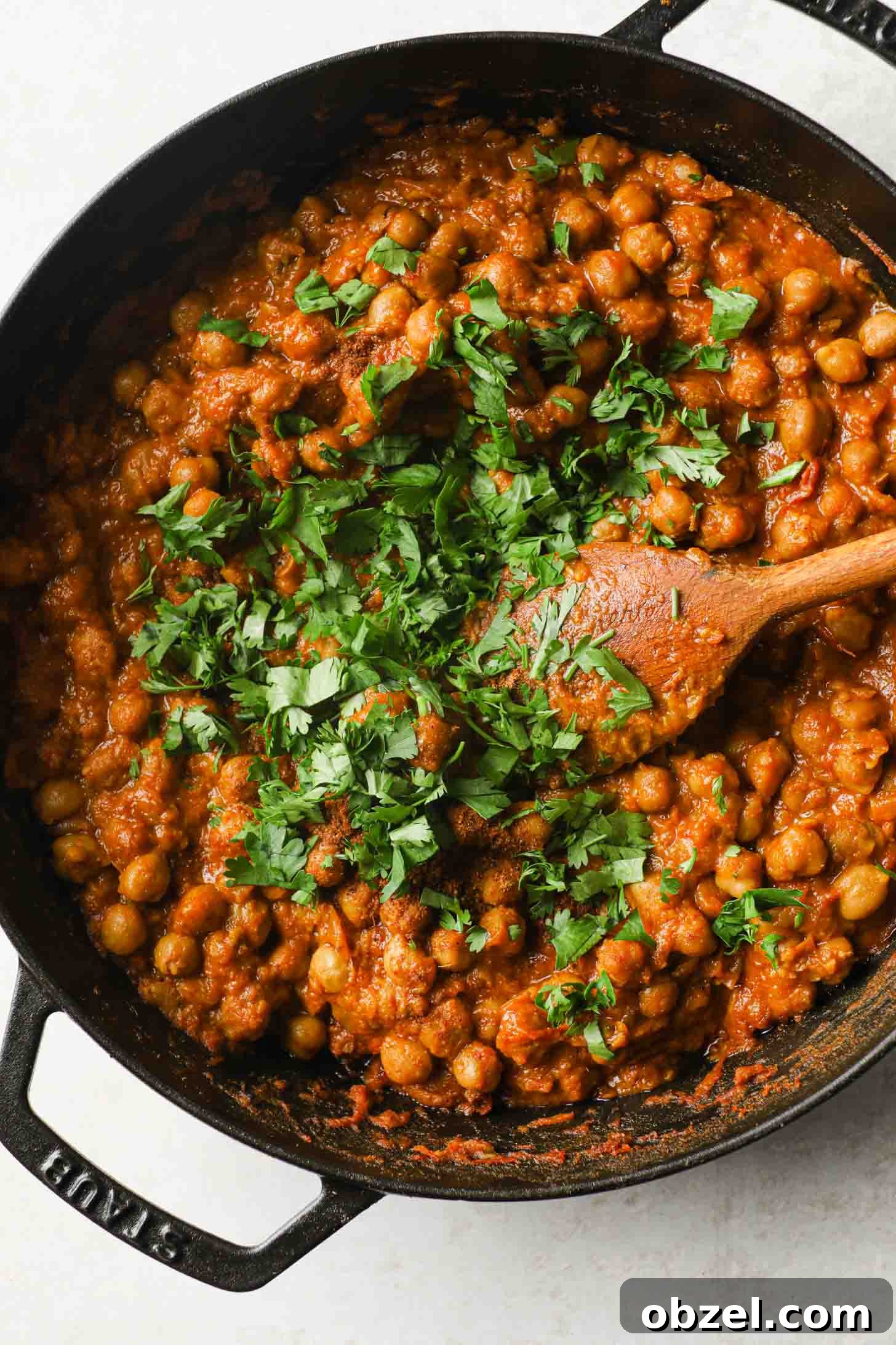The finished Chickpea Curry garnished with chopped cilantro