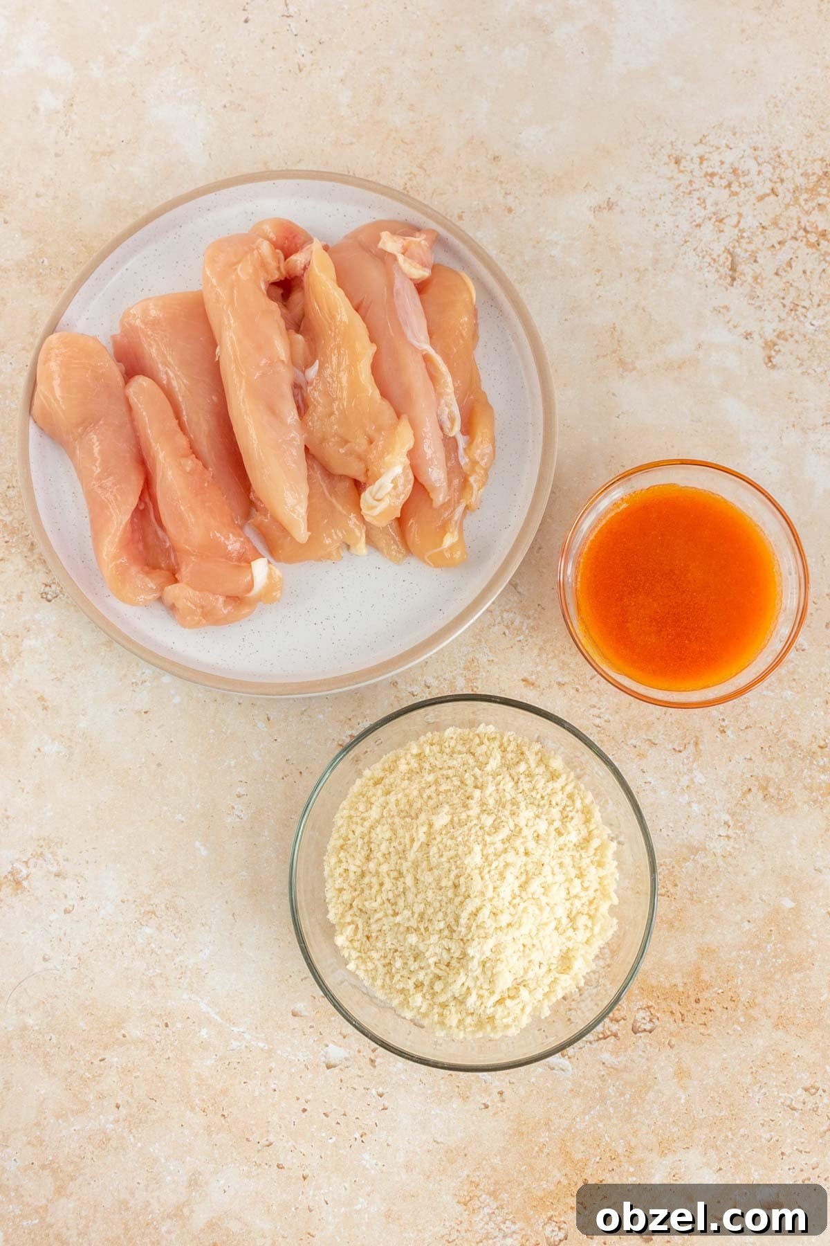 Crispy Air Fryer Buffalo Chicken Tenders 3 Ingredients needed to make air fryer buffalo chicken tenders.