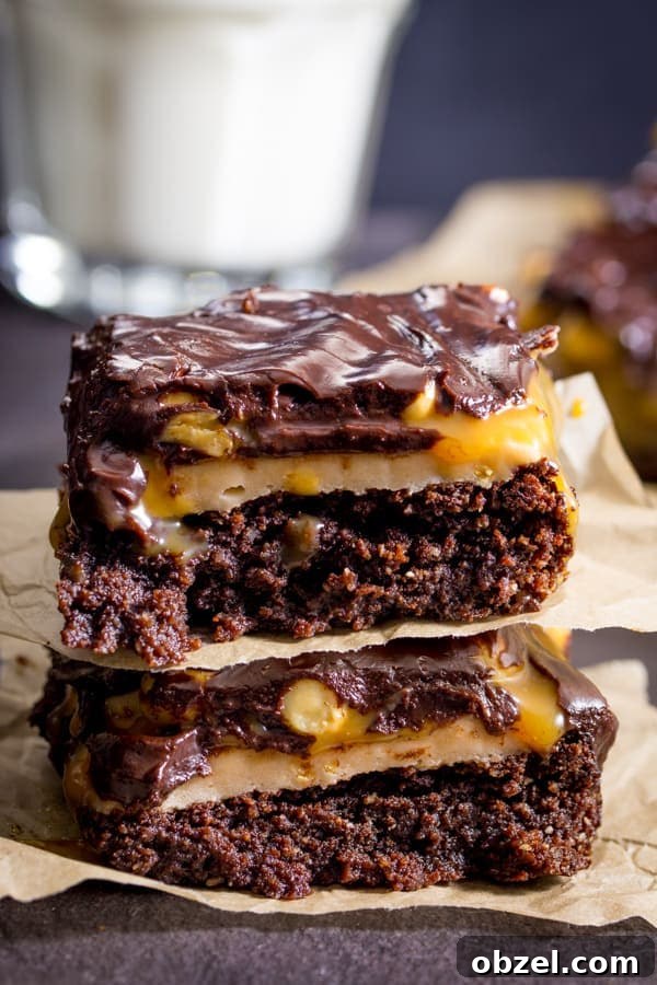 5 Ingredient Chocolate Peanut Nougat Recipe 4 Snickers Brownies made with a chewy peanut nougat layer
