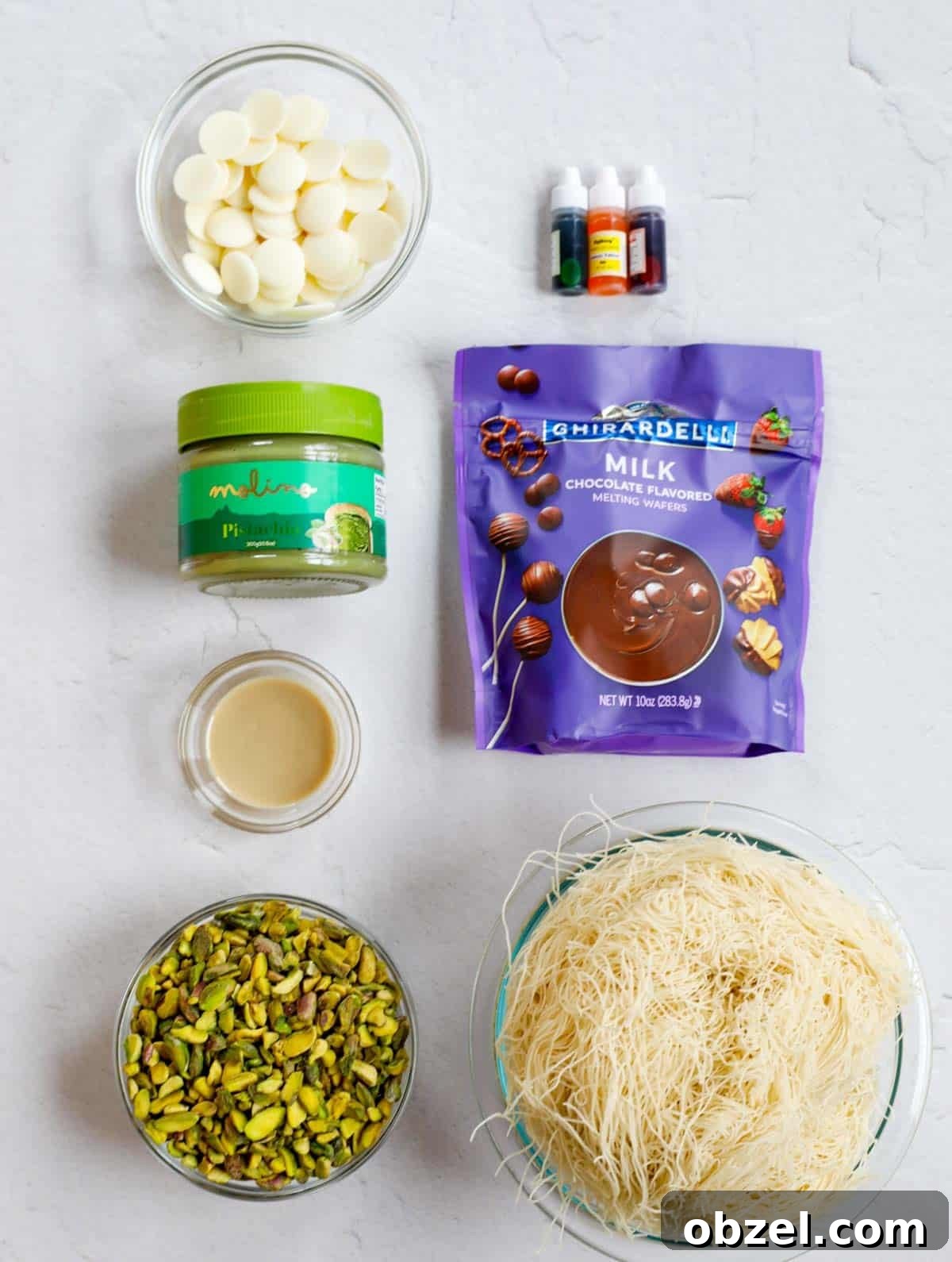 Dubai Chocolate Bar Recipe with Pistachio Knafeh Filling 3 Ingredients for Dubai Chocolate Bar.
