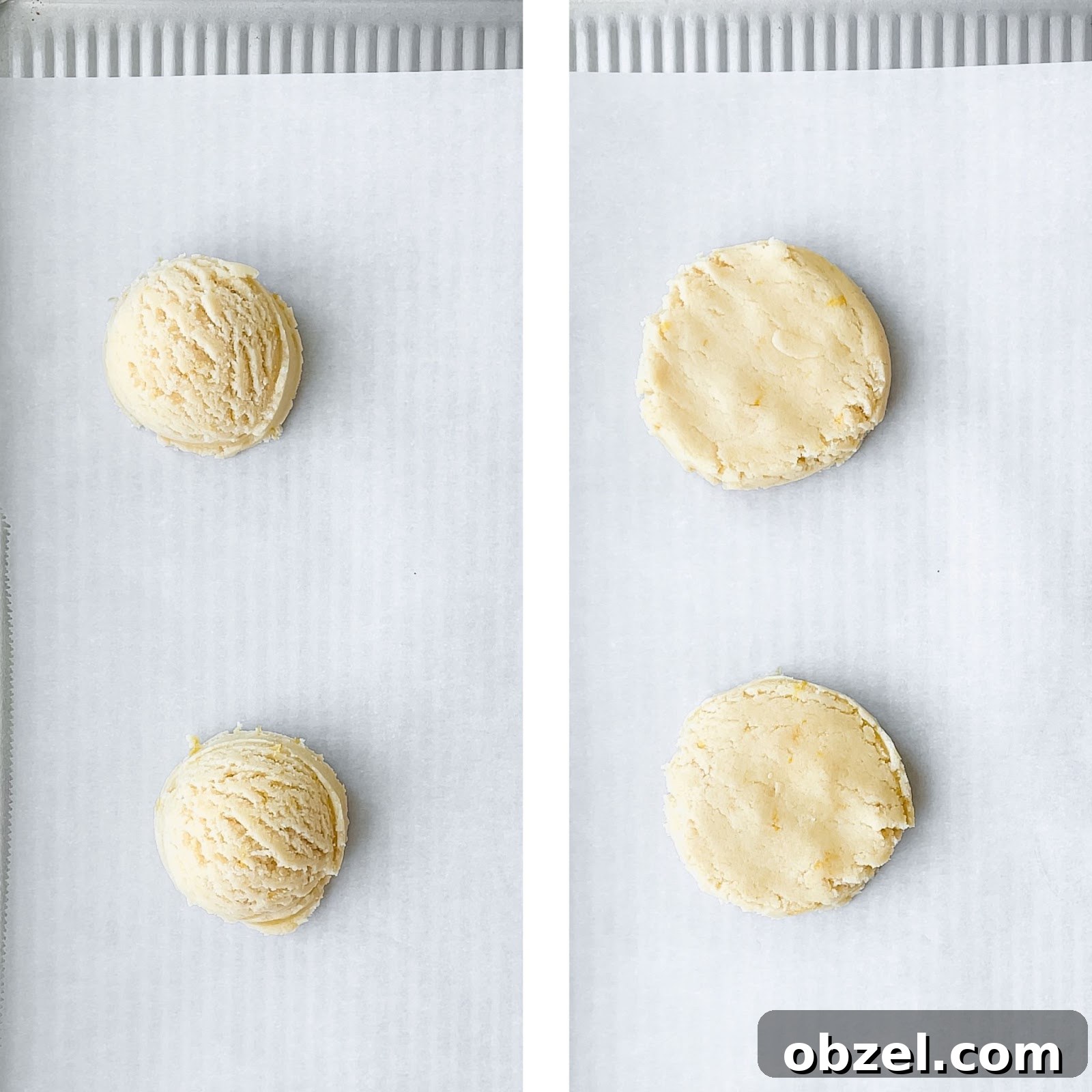 Lemon Curd Cookies with Tangy Citrus Filling 6 Scooped lemon cookie dough on a baking sheet