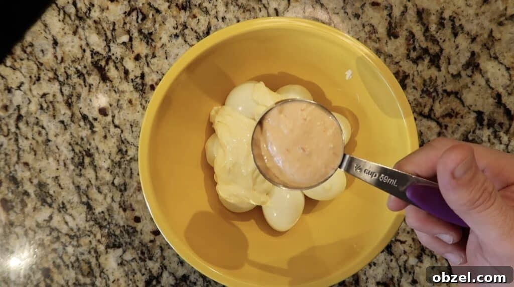 Adding Thousand Island dressing to bowl