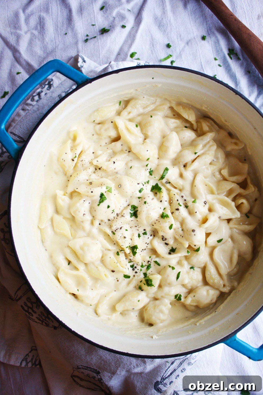 Creamy one pot three cheese mac and cheese in a bowl