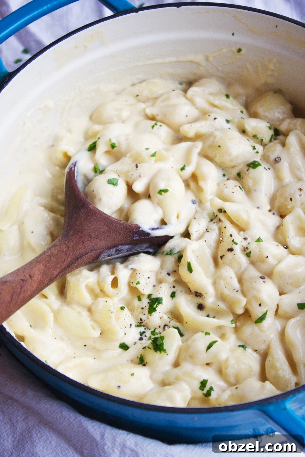 One pot three cheese mac and cheese close-up