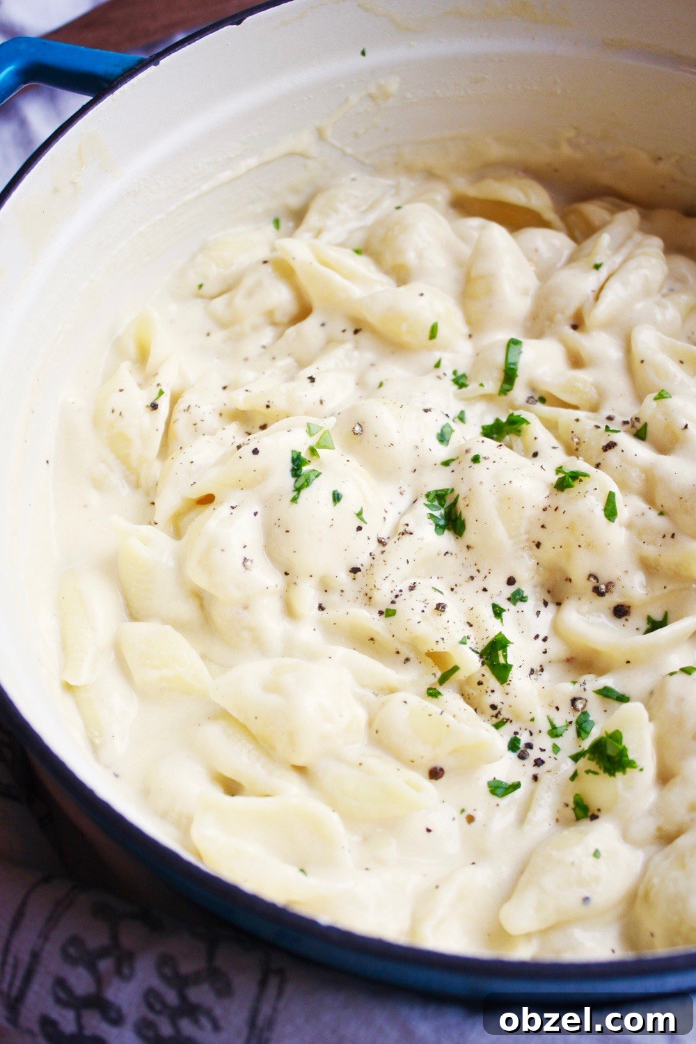 A serving of one pot three cheese mac and cheese