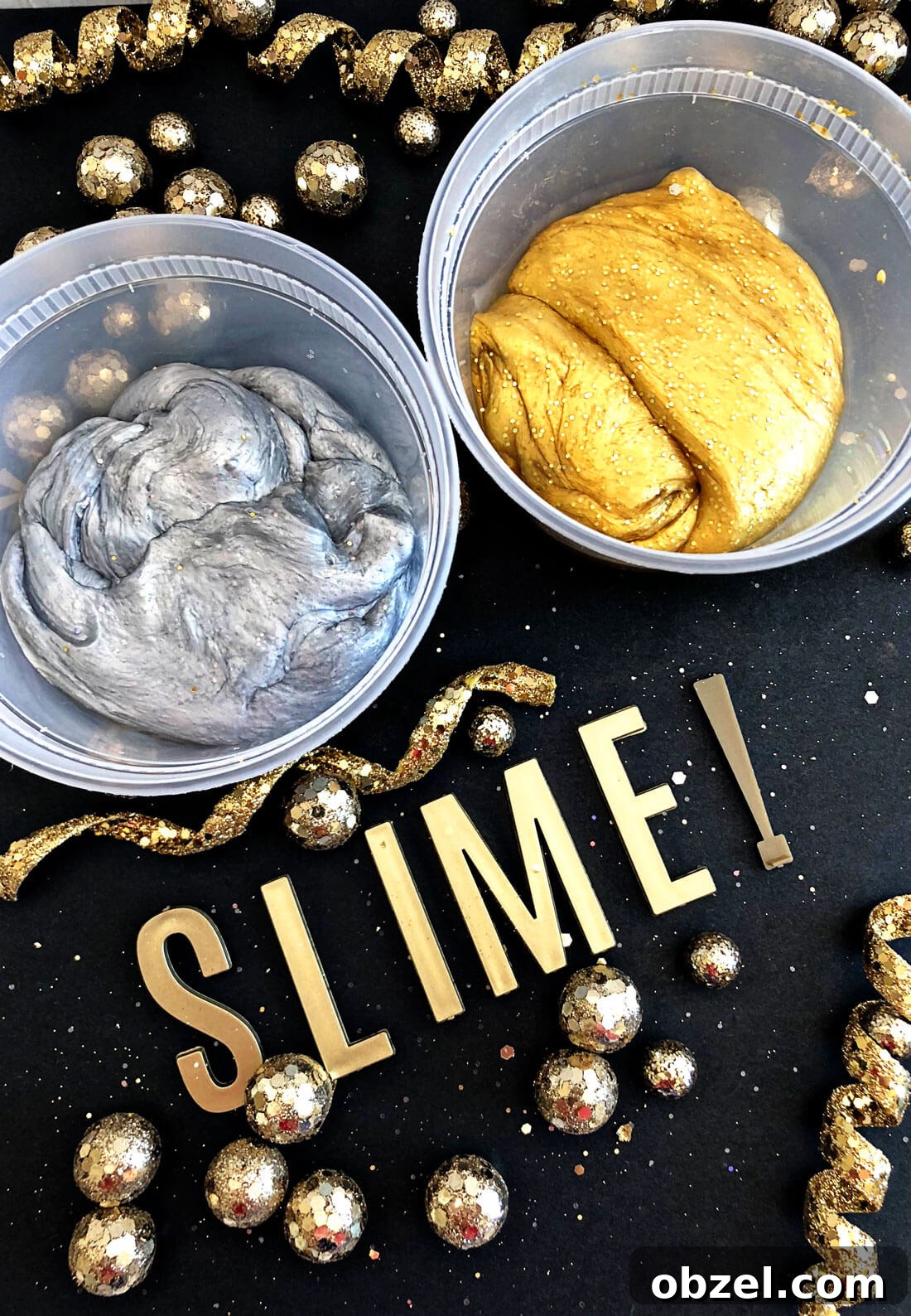 Silver and Gold New Years Eve Party Slime 2 Silver and Gold Party Slime for New Years - make this pretty, sparkly slime to ring in the new year!