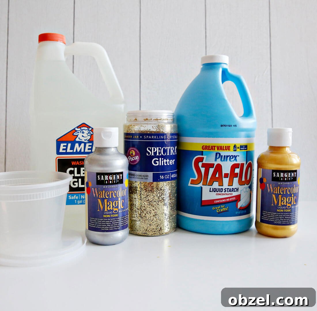Silver and Gold New Years Eve Party Slime 3 Silver and Gold Party Slime for New Years - the supplies