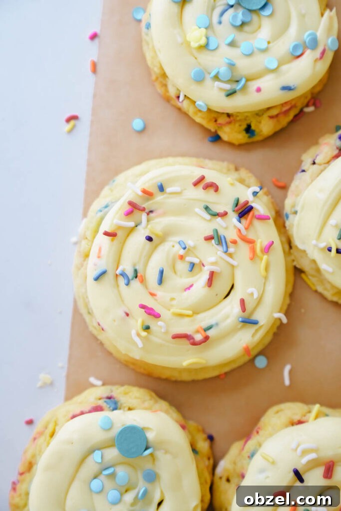 Birthday cake cookies topped with frosting