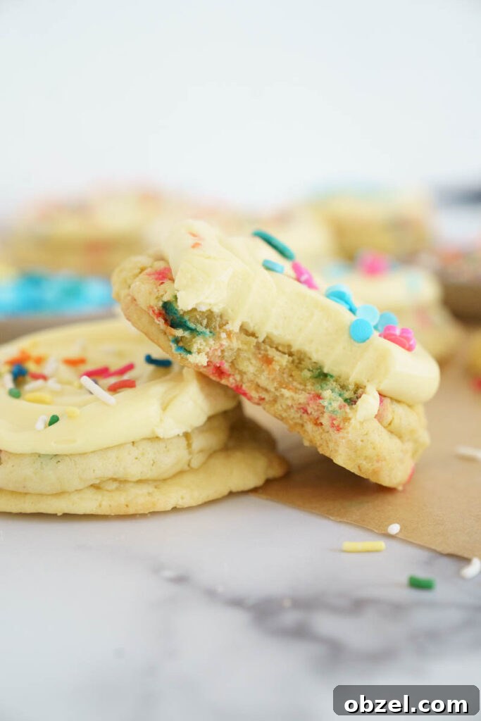 Stack of frosted birthday cake cookies
