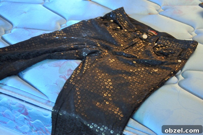 Ugly sparkly pants Close-up of ugly sparkly pants from old mall fashion