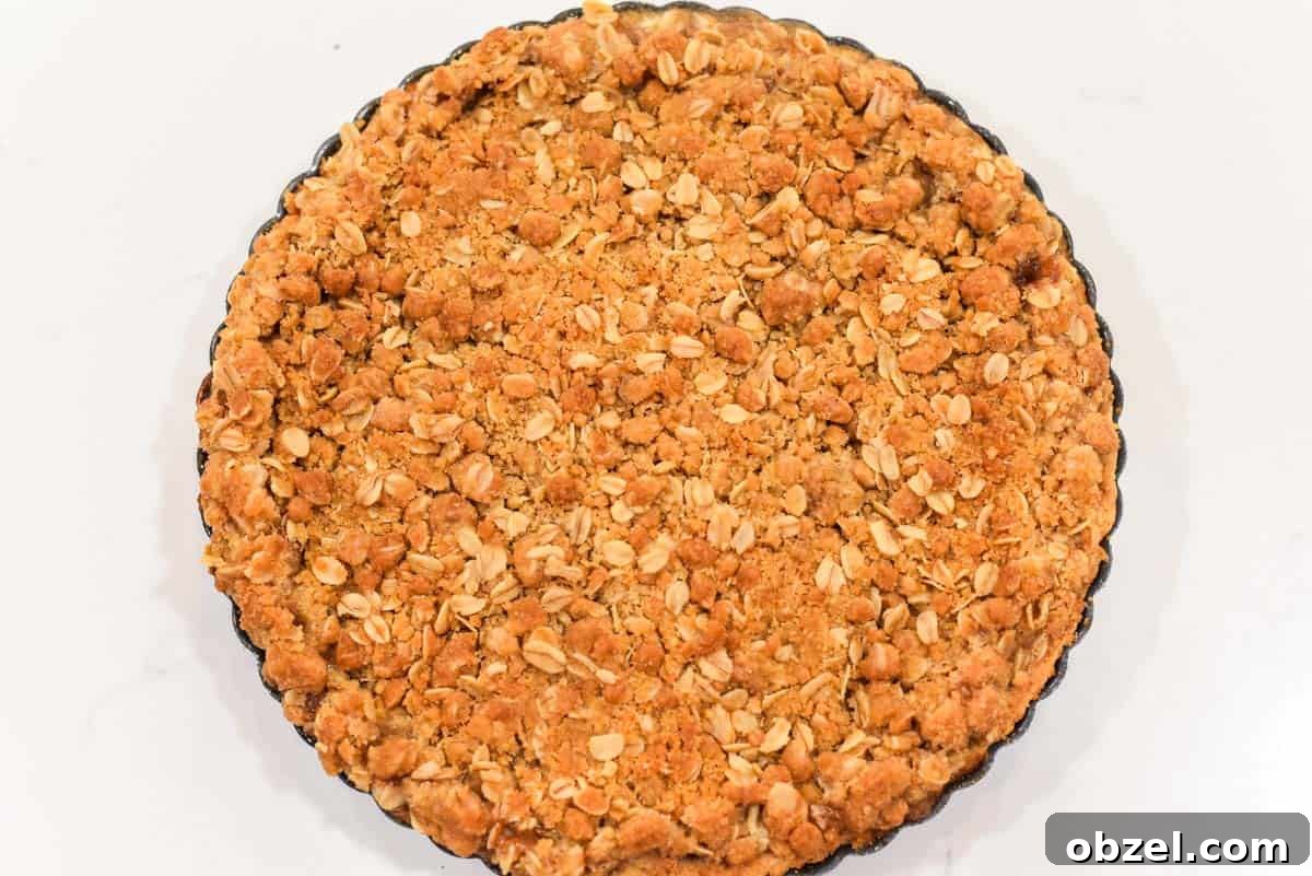 Baked apple crumble tart.