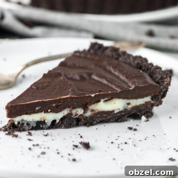 Slice of Oreo tart on white plate with fork.