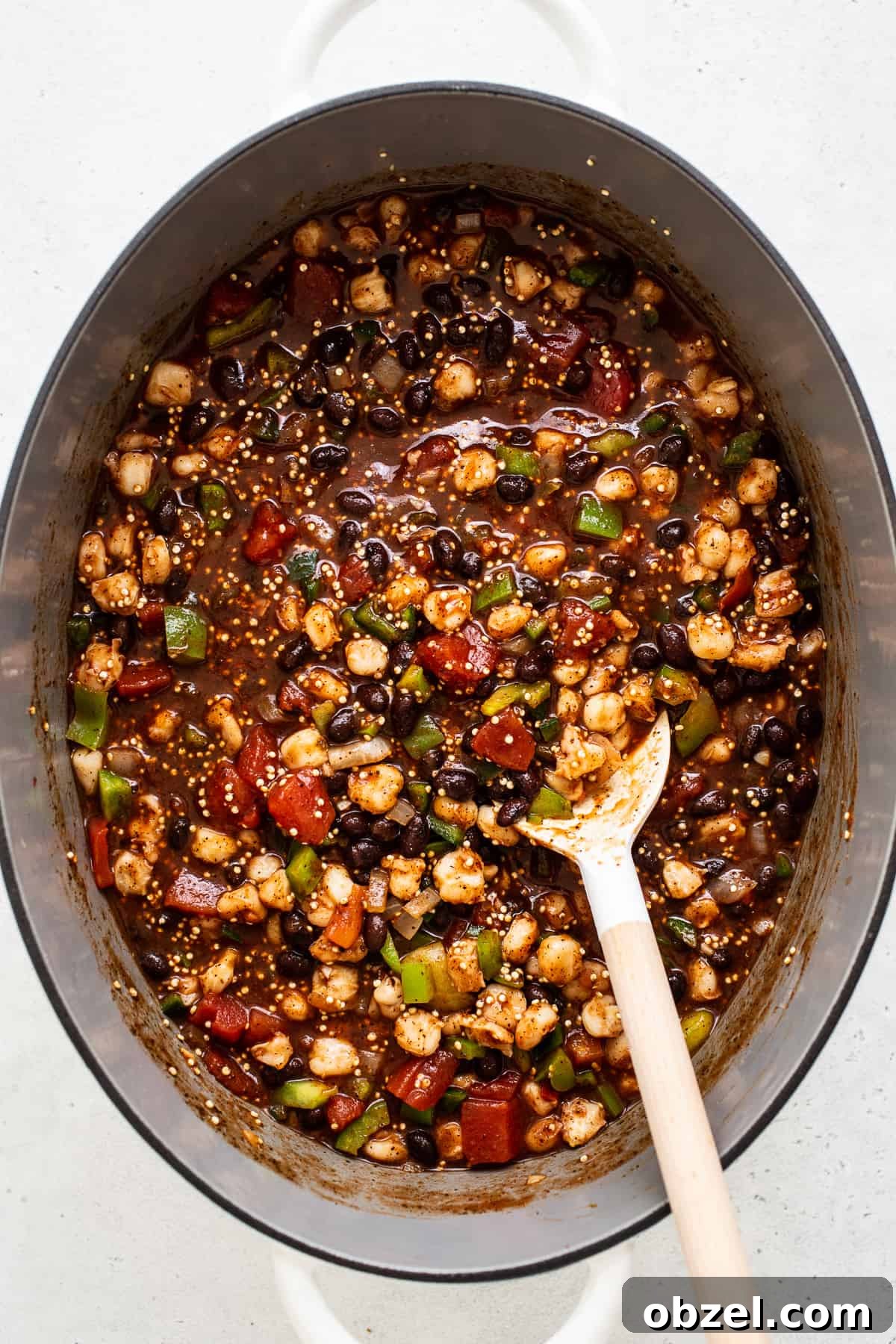 quinoa chili in pot.
