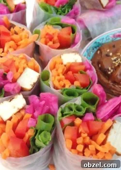 rainbow spring rolls with peanut dipping sauce