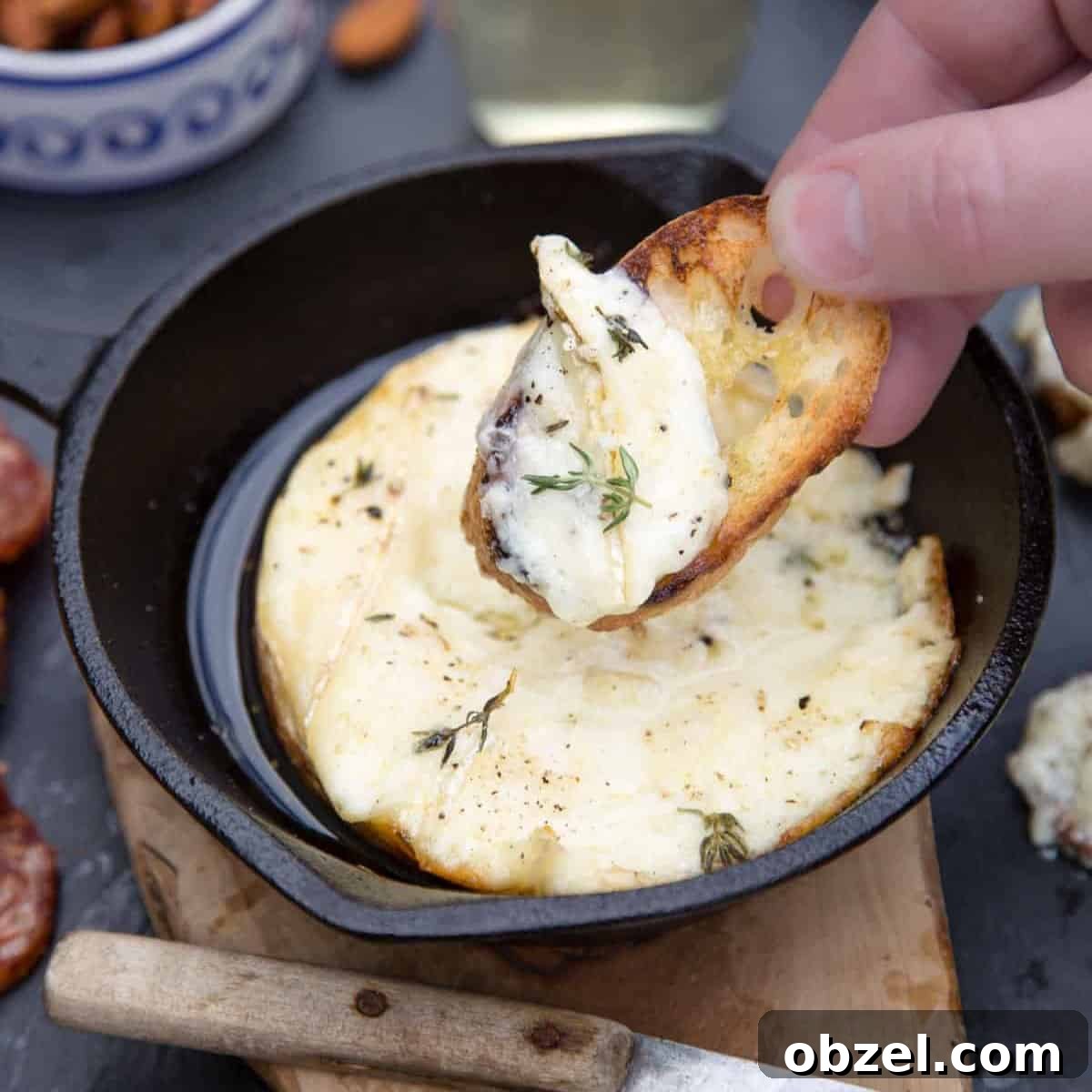 Wine Pairing Guide: How to Match Wine with Food 5 grilled baked brie cheese in cast iron pan with almonds.
