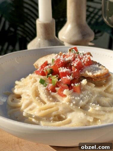 Spaghetti Blanco with Pollo Asado and Pico de Gallo