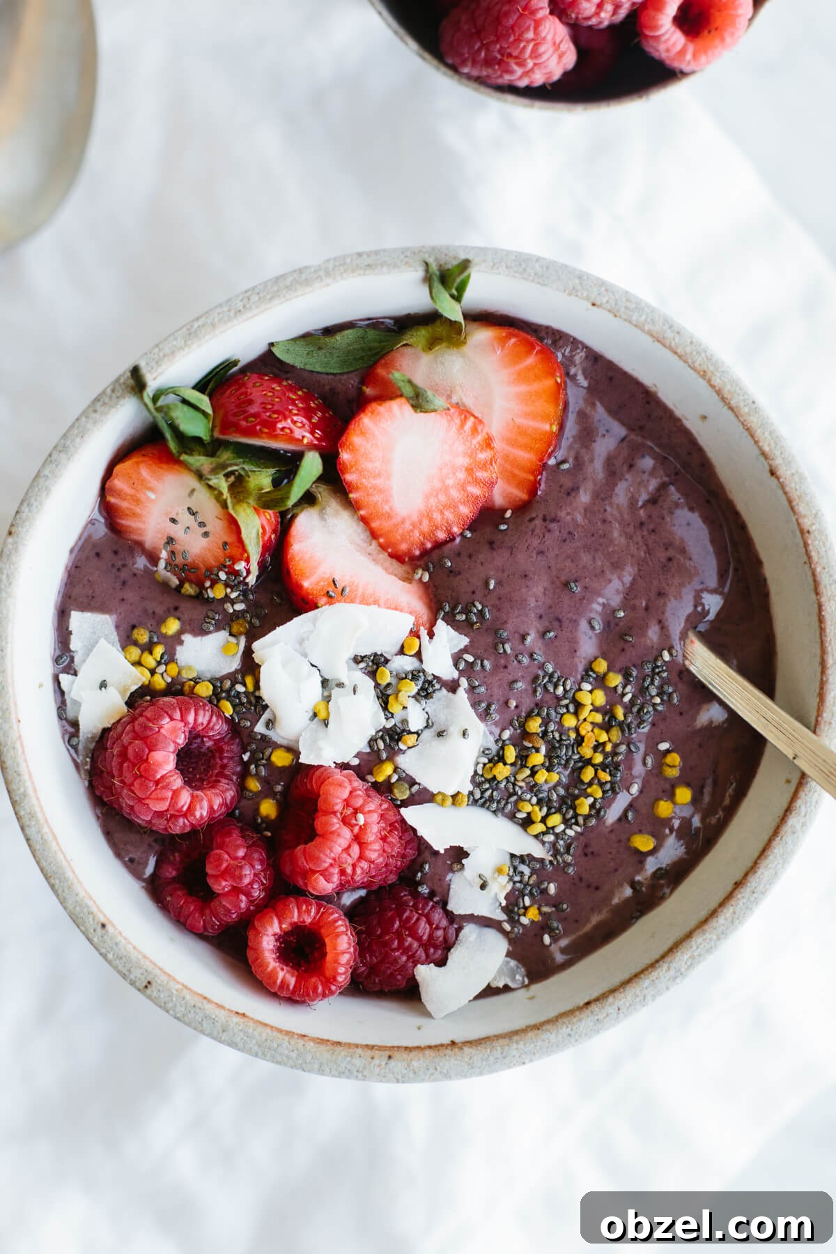 Homemade acai bowl with a spoon