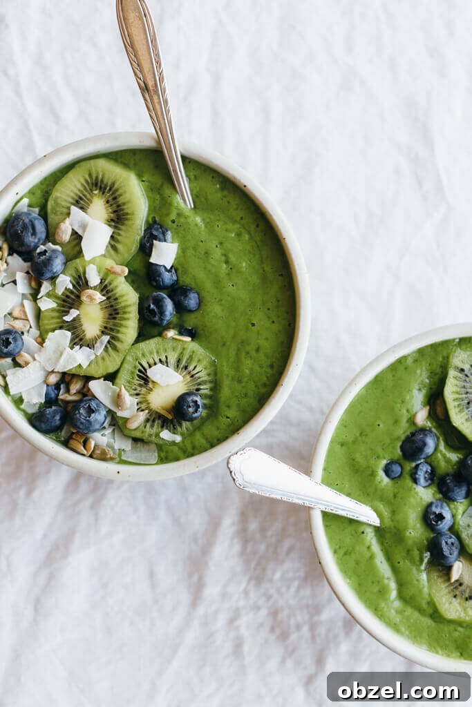 Clean green smoothie bowl. A classic green smoothie bowl that's a breakfast favorite.