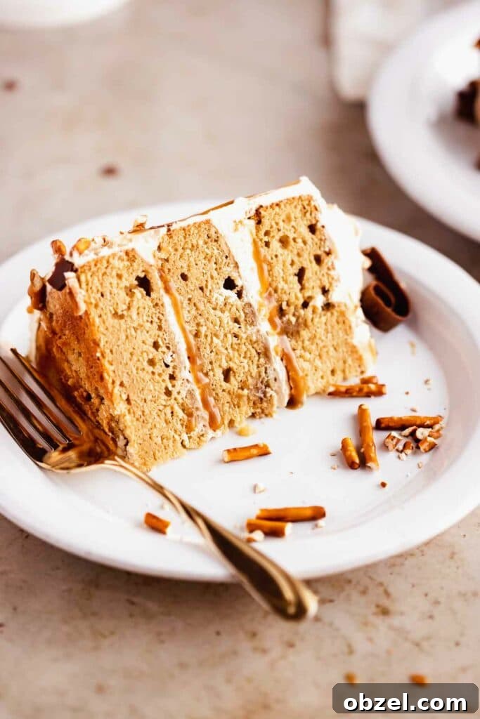 Slice of butterscotch cake on plate