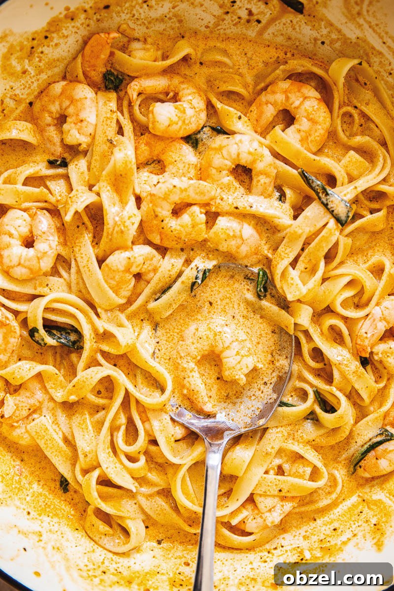 Shrimp pasta in creamy sun-dried tomato sauce