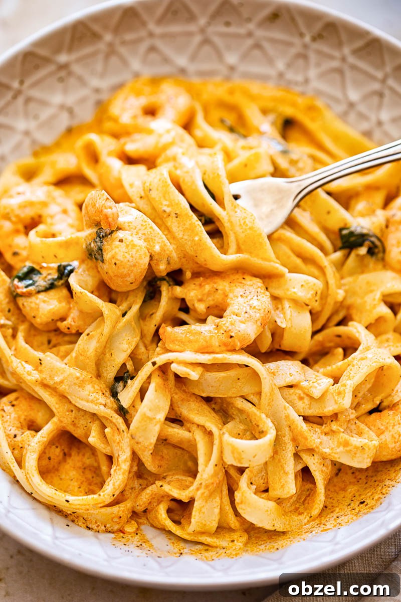 Shrimp linguine in creamy sun-dried tomato sauce