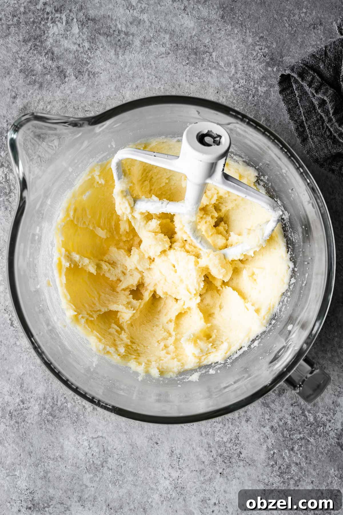 Matcha White Chocolate Cookies Recipe 6 Creamed butter and sugar with eggs and vanilla in a mixing bowl.