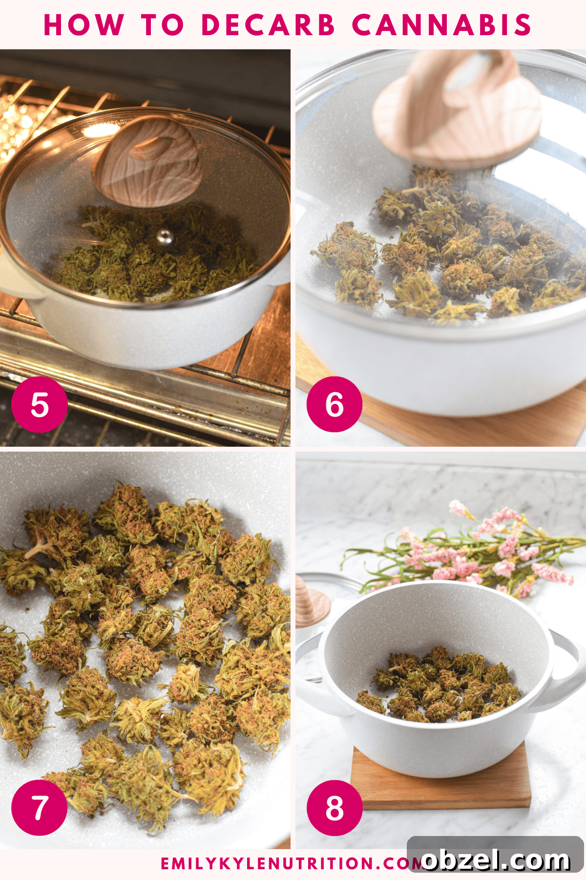 Decarboxylating CBD Flower: Lab-Tested Method and Results 6 A four step image collage showing how to decarb cbd flower.