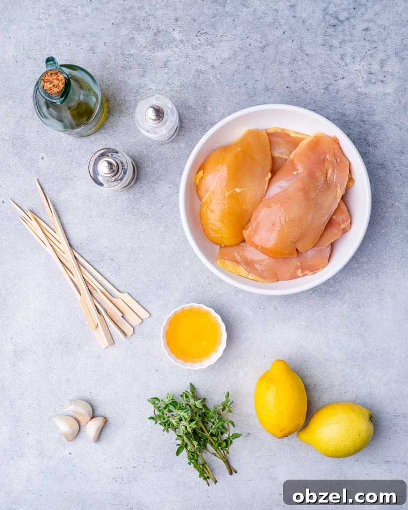 Grilled Lemon Chicken Skewers with Garlic and Herbs 4 ingredients for grilled lemon chicken skewers