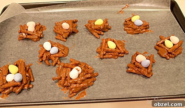 Place mini eggs in crater. Place mini eggs in crater.