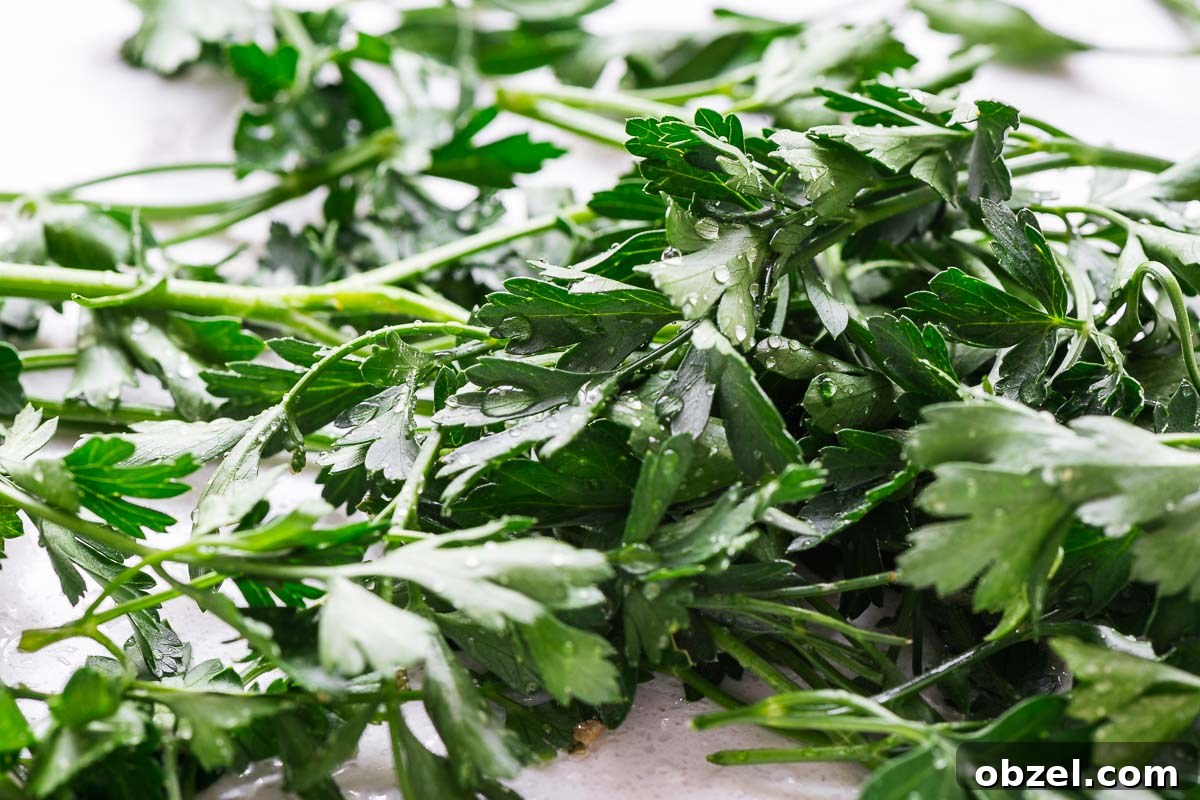 How to Dry Parsley in the Oven for Crisp, Flavorful Herbs 4 A macro close-up shot of wet parsley with drops of water.