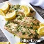 Slow roasted salmon served with lemon herb sauce.