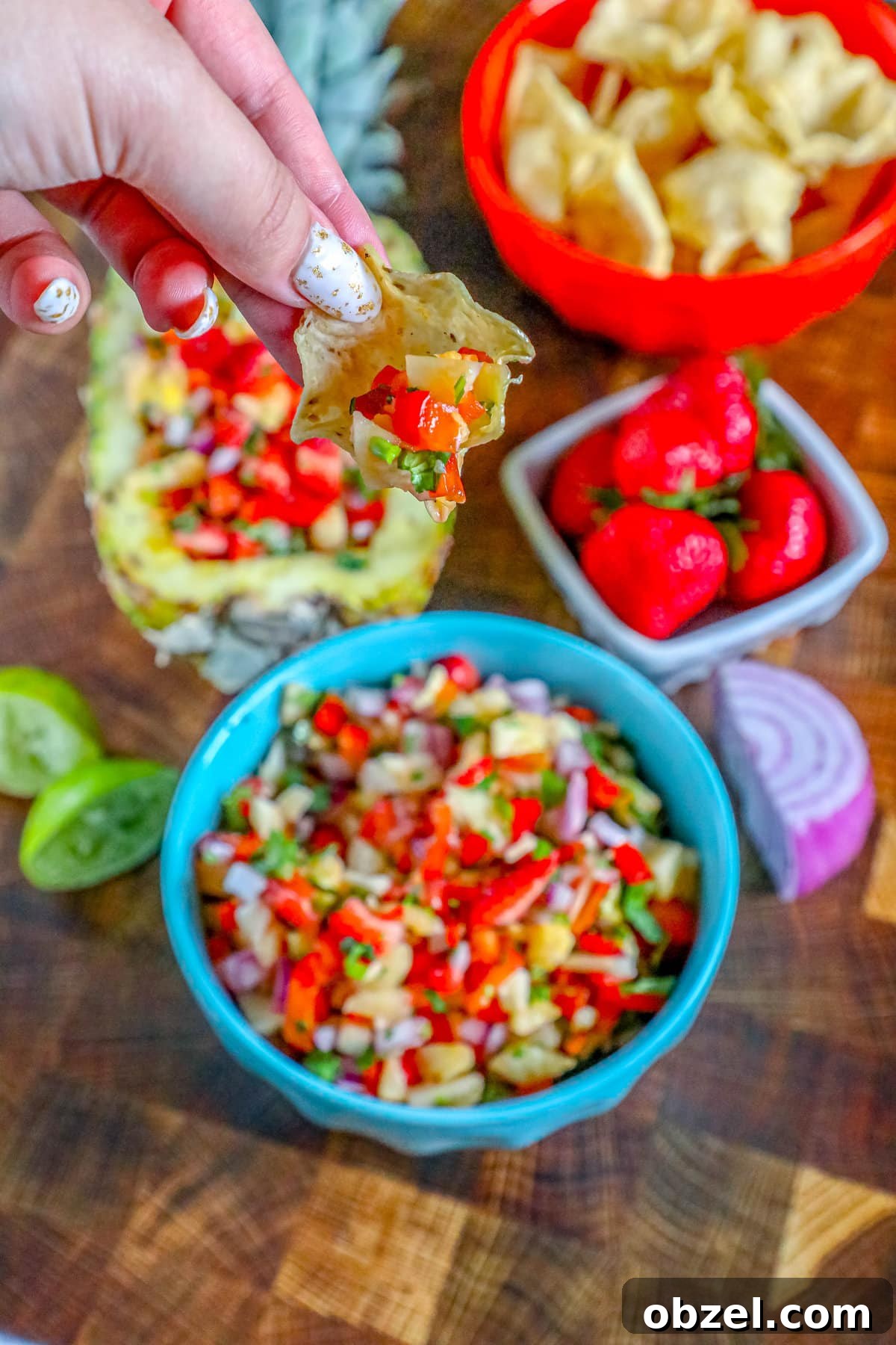 Fresh Pineapple Strawberry Salsa Recipe 16 Pineapple strawberry salsa in a hollowed-out pineapple