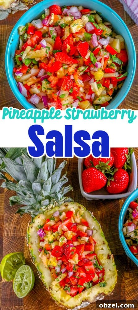 Fresh Pineapple Strawberry Salsa Recipe 17 Pineapple strawberry salsa served on a blue plate